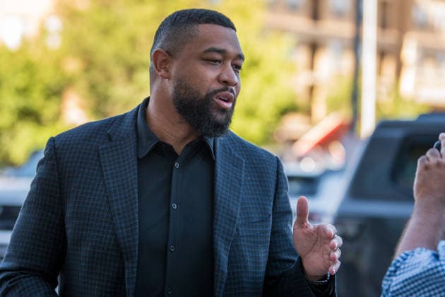 July 9, 2026, Provo, Utah, USA: BRANDON TATUM, a conservative commentator and former police officer, conducts an interview outside the Fourth District Court during the fourth day of the preliminary hearing in the Tyler Robinson case. Provo USA  - ZUMAm292 20260709_znp_m292_006 Copyright: xCharlesxMcClintockxWilsonx