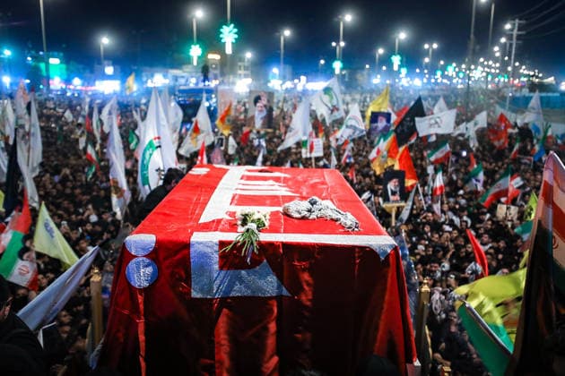 July 9, 2026, Karbala, Iraq: Mourners surround the convoy carrying the coffins of Iran s slain supreme leader Ali Khamenei as they take part in the funeral procession at the Imam Hussein Shrine in Karbala early on July 9, 2026. Iranians were preparing on July 9 to bury their slain leader Ali Khamenei in his hometown of Mashhad in northeast Iran, as new US strikes threatened to trigger a fresh escalation in the Middle East war. The late leader s burial follows a multi-day funeral ceremony that attracted millions of mourners across various cities in both Iran and Iraq. Karbala Iraq - ZUMAi98_ 20260709_zih_i98_048 Copyright: xIranianxSupremexLeader SxOfficex