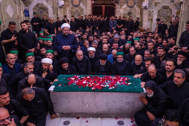 July 9, 2026, Karbala, Iraq: Mourners grieve over the coffin of Iran s late supreme leader Ayatollah Ali Khamenei as they take part in the funeral procession at the Imam Hussein Shrine in Karbala early on July 9, 2026. Iranians were preparing on July 9 to bury their slain leader Ali Khamenei in his hometown of Mashhad in northeast Iran, as new US strikes threatened to trigger a fresh escalation in the Middle East war. The late leader s burial follows a multi-day funeral ceremony that attracted millions of mourners across various cities in both Iran and Iraq. Karbala Iraq - ZUMAi98_ 20260709_zih_i98_070 Copyright: xIranianxSupremexLeader SxOfficex