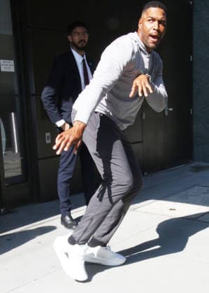 A playful Michael Strahan gets down and strikes a pose at Good Morning America Featuring: Michael Strahan Where: New York City, New York, United States When: 09 Jul 2026 Credit: Roger Wong INSTARimages EDITORIAL USE ONLY. NOT FOR USE BY NEWSPAPERS BASED IN THE UK. Copyright: xx instar55841668