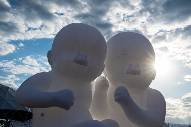Pohoda festival day 2 in Trencin - 09 Jul 2026 Statue of two babies, symbol of the Pohoda Festival 2026 at Airport Trencin. Pohoda festival the biggest open-air summer music festival in Slovakia, celebrates 30th anniversary. Trencin Slovakia Copyright: xTomasxTkacikx xSOPAxImagesx 20260709-Pohoda-day2-17