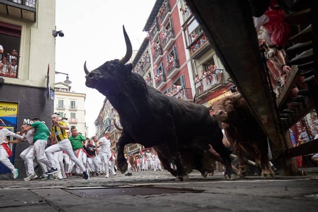 Fourth bull run of the 2026 San Fermín Festival, featuring bulls from the Álvaro Núnez ranch—the fourth bull run of the 2026 Sanfermines, on July 10, 2026, in Pamplona, Navarre, Spain. This year, bulls from the Álvaro Núnez ranch will headline the fourth running of the San Fermín Festival in Spain.  Copyright: xEduardoxSanzx 7656820