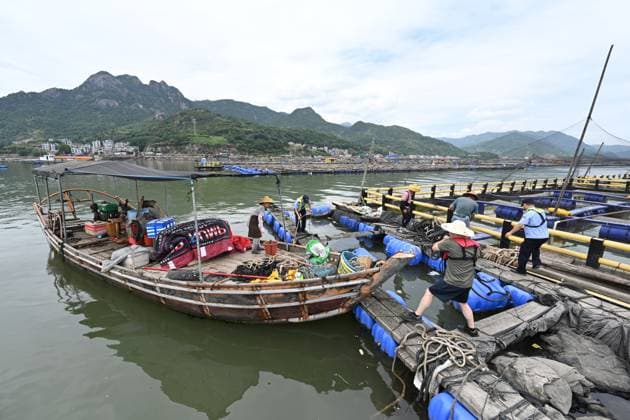 (260710) -- NINGDE, July 10, 2026 -- Officials and police officers assist aquaculture workers in evacuation in Ningde, southeast China s Fujian Province, July 10, 2026. China s Ministry of Emergency Management (MEM) on Friday activated a Level III geological disaster emergency response for the country s eastern provinces of Zhejiang and Fujian. According to the MEM, influenced by Typhoon Bavi, the ninth typhoon of 2026, southern Zhejiang and northeastern Fujian are expected to experience heavy to torrential rainfall from Friday to Monday, with some areas facing extremely heavy rainfall. ) CHINA-FUJIAN-NINGDE-TYPHOON BAVI-PREVENTION (CN) JiangxKehong 