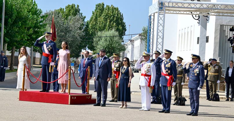 Presentation of Royal Letters of Appointment at the General Academy of Air and Space i d King Felipe VI, Queen Letizia, the President of the Region of Murcia, Fernando López Miras, and the Minister of Defense, Margarita Robles, during the presentation of Royal Commissions at the General Air and Space Academy (AGA), on July 10, 2026, in Santiago de la Ribera, Murcia, Spain. At this ceremony, which marks the end of the academic year, the monarchs and officials presented lieutenant commissions to 111 cadets graduating from the academy. JULY 10, 2026 Kiko Asunción Santiago de la Ribera, Murcia Santiago de la Ribera, Murcia, Spain  Copyright: xKikoxAsuncionx 7657438