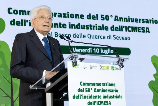 July 10, 2026, Seveso, Rome, Italy: President Sergio Mattarella during the commemoration on the occasion of the 50th anniversary of the industrial accident at ICMESA (Industrie Chimiche Meda SocietÃ¢oeoÂ¡ Azionaria), Seveso, 10 07 2026 Seveso Italy  - ZUMAa289 20260710_zia_a289_024 Copyright: xPaoloxGiandottix xAgfx
