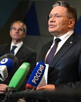 Russia IAEA 9203317 10.07.2026 Rosatom State Atomic Energy Corporation Director General Alexey Likhachev attends a joint news conference with International Atomic Energy Agency (IAEA) Director General Rafael Grossi following their meeting in Kaliningrad, Russia. Kristina Solovyova Sputnik Kaliningrad Russia  Copyright: xKristinaxSolovyovax