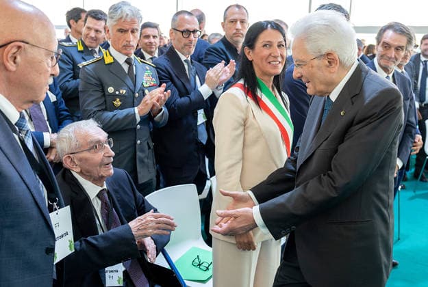 July 10, 2026, Seveso, Rome, Italy: President Sergio Mattarella greets Giuseppe Guzzetti, former President of the Lombardy Region in 1976, on the occasion of the 50th anniversary of the industrial accident at ICMESA (Industrie Chimiche Meda SocietÃ¢oeoÂ¡ Azionaria), Seveso, 10 07 2026 Seveso Italy  - ZUMAa289 20260710_zia_a289_061 Copyright: xPaoloxGiandottix xAgfx