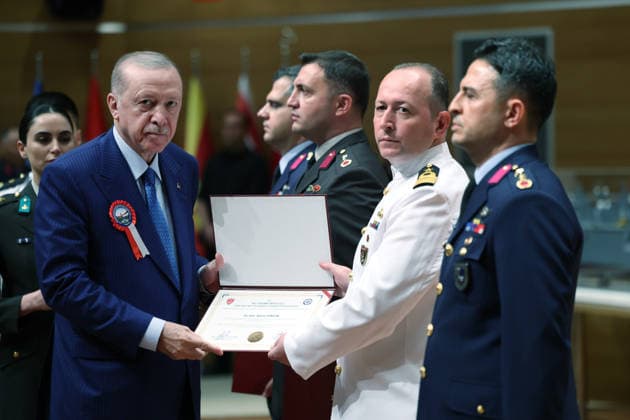Turkish President Recep Tayyip Erdogan ISTANBUL, TURKIYE - JULY 10: (----EDITORIAL USE ONLY - MANDATORY CREDIT - TURKISH PRESIDENCY MUSTAFA KAMACI HANDOUT - NO MARKETING NO ADVERTISING CAMPAIGNS - DISTRIBUTED AS A SERVICE TO CLIENTS----) Turkish President Recep Tayyip Erdogan presents diplomas to high-ranking officers during the National Defense University Staff Officers’ Graduation Ceremony at the National Defense University in Istanbul, Turkiye, on July 10, 2026. TUR Presidency Mustafa Kamaci Handout Anadolu Istanbul Turkey. Editorial use only. Please get in touch for any other usage.  Copyright: x2026xAnadoluxTURxPresidencyx xMustafaxKamacix xHandoutx