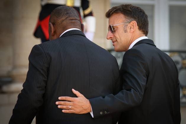 THE PRESIDENT OF THE REPUBLIC OF SOUTH AFRICA AT THE ÉLYSÉE Thomas Padilla MAXPPP Paris FRANCE July 10, 2026 THE PRESIDENT OF THE REPUBLIC, EMMANUEL MACRON WELCOMES THE PRESIDENT OF THE REPUBLIC OF SOUTH AFRICA, CYRIL RAMAPHOSA, AT THE ÉLYSÉE PALACE French President Emmanuel Macron receives his South African counterpart Cyril Ramaphosa at the Élysée Palace in Paris on July 10, 2026 Paris, FRANCE  Copyright: xMAXPPPxThomasxPadillax TPA260710016 TPA260710016