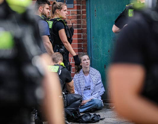 July 10, 2026, Berlin, Berlin, Germany: BERLIN, GERMANY - JULY 10, 2026: Police officers forcibly remove and detain pro-Palestinian activists during a protest outside a Rheinmetall facility in BerlinÃ¢â‚¬â ¢s Wedding district. Demonstrators were protesting German arms production, weapons exports and military support for Israel. Berlin Germany  - ZUMAa268 20260710_zip_a268_020 Copyright: xAbdelrahmanxAlkahloutx