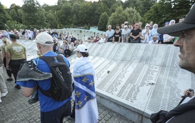Peace March participants arrive in Potocari to honor Srebrenica genocide victims SREBRENICA, BOSNIA AND HERZEGOVINA - JULY 10: More than 6,300 participants in the Peace March arrive at the Srebrenica Memorial Center in Potocari after a three-day, 100-kilometer hike to attend the commemoration marking the 31st anniversary of the 1995 Srebrenica genocide in Srebrenica, Bosnia and Herzegovina, on July 10, 2026. Participants retraced the route taken by Bosniaks fleeing Srebrenica in July 1995 in an attempt to reach the free territories of Tuzla or Kladanj. The march brought together young people and participants from around the world to honor the victims of the genocide and reaffirm the commitment that such atrocities should never happen again.  Copyright: x2026xAnadoluxSamirxJordamovicx
