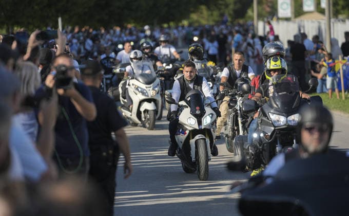 Peace March participants arrive in Potocari to honor Srebrenica genocide victims SREBRENICA, BOSNIA AND HERZEGOVINA - JULY 10: Hundreds of motorcyclists from various countries arrive at the Potocari Memorial Center after departing from Sarajevo to participate in the upcoming 31st anniversary commemoration ceremonies for the 1995 Srebrenica genocide in Srebrenica, Bosnia and Herzegovina, on July 10, 2026. Samir Jordamovic Anadolu Srebrenica Bosnia and Herzegovina. Editorial use only. Please get in touch for any other usage.  Copyright: x2026xAnadoluxSamirxJordamovicx