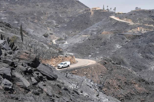 Fire in Los Gallardos, Almería: Land scorched by the wildfire, as of July 10, 2026, in Los Gallardos, Almería, Andalusia, Spain. The wildfire that broke out this Thursday, July 9, in the Almería town of Los Gallardos has left eleven dead and eight injured, four of them seriously, according to the latest update, which notes that efforts are ongoing to determine whether there may be more victims, as 19 people are currently missing. In addition, some 200 personnel from the Military Emergency Unit (UME) have been deployed around the wildfire, which is spreading rapidly. JULY 10, 2026 Javi Carrión 10 07 2026 Los Gallardos, Almería, Andaluci Los Gallardos, Almería, Andaluci Spain  Copyright: xJavixCarrionx 7658289