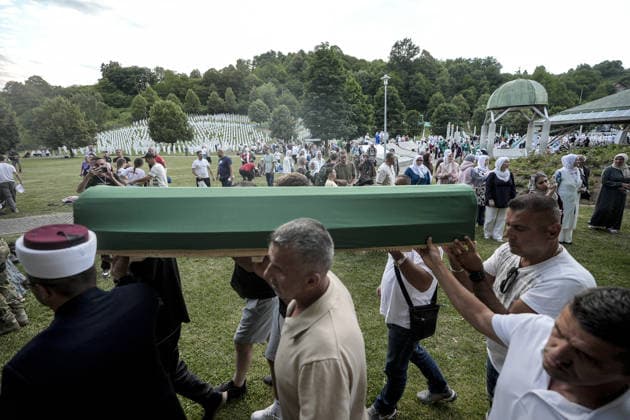 Coffins brought to Musalla in Potocari: The last farewell to the victims of the genocide in Srebrenica SREBRENICA, BOSNIA AND HERZEGOVINA - JULY 10: Family members of the victims and Peace March participants carry coffins containing the remains of ten Srebrenica genocide victims from the former Battery Factory to the Musalla area at the Potocari Memorial Center Cemetery in Srebrenica, Bosnia and Herzegovina, on July 10, 2026. Relatives and participants gathered with prayers and tears ahead of tomorrow s collective funeral and burial on the 31st anniversary of the 1995 genocide. Samir Jordamovic Anadolu Srebrenica Bosnia and Herzegovina. Editorial use only. Please get in touch for any other usage.  Copyright: x2026xAnadoluxSamirxJordamovicx