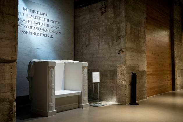 A replica of former U.S. President Abraham Lincoln s chair is available for a photo op in the newly-remodeled undercroft beneath the Lincoln Memorial in Washington, DC on Friday, July 10, 2026. The new 15,000-square-foot exhibit showcases the massive concrete foundations that support the memorial while telling the story of how the Lincoln Memorial was designed and built.  WAP20260710339 BONNIExCASH