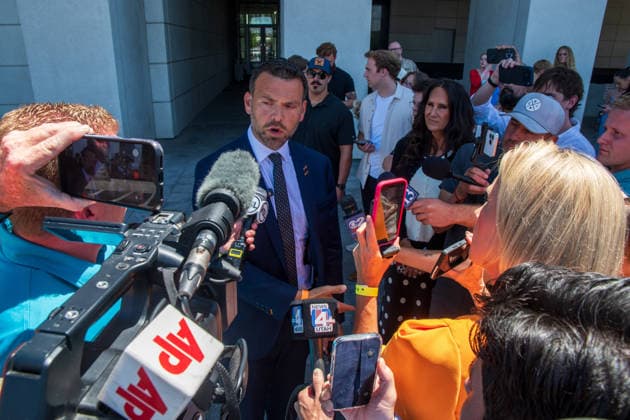 July 10, 2026, Provo, Utah, USA: JACK POSOBIEC speaks to members of the media outside the Fourth District Court in Provo, Utah, on the final day of the preliminary hearing in the Tyler Robinson case. Provo USA  - ZUMAm292 20260710_znp_m292_039 Copyright: xCharlesxMcClintockxWilsonx