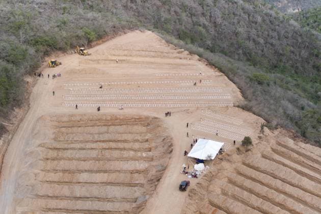 Emergency cemetery opens in Venezuela after deadly earthquakes LA GUAIRA, VENEZUELA - JULY 10: An aerial view of the mass grave at the La Esperanza Cemetery located along the highway connecting Catia La Mar and Carayaca, as it was opened under emergency measures following the June 24 earthquakes to bury the bodies of hundreds of people whose relatives could not be reached, in La Guaira, Venezuela on July 10, 2026. Alongside identified victims, hundreds of unidentified bodies were also laid to rest at the cemetery. Cem Tekkesinoglu Anadolu La Guaira Venezuela. Editorial use only. Please get in touch for any other usage.  Copyright: x2026xAnadoluxCemxTekkesinoglux