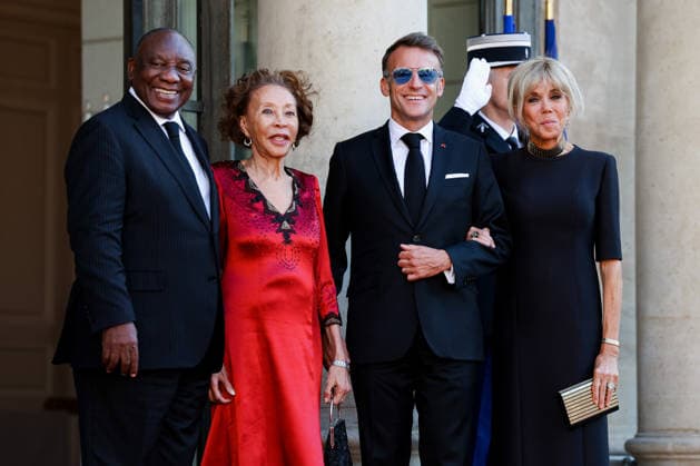 South African President Cyril Ramaphosa, South African First Lady Tshepo Motsepe, French President Emmanuel Macron, and French First Lady Brigitte Macron pose at the Élysée Palace on July 10, 2026, in Paris, France 458119 2026 07 10  Copyright: xLionelxGuericolasx xStarfacex STAR_458119_066