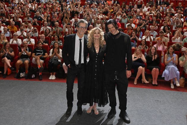 The 60th Karlovy Vary International Film Festival continued on July 10, 2026, in Karlovy Vary, Czech Republic. American actor and director Kevin Bacon (left), his wife, actress Kyra Sedgwick (middle), and son, musician and actor Travis (right), presented the film Family Movie in the Great Hall of the Thermal Hotel. (CTKxPhoto SlavomirxKubes) CTKPhotoP2026071008665  CTKPhotoP2026071008665