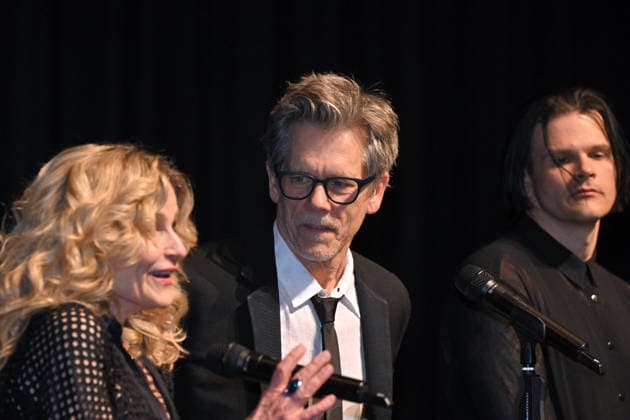 The 60th Karlovy Vary International Film Festival continued on July 10, 2026, in Karlovy Vary, Czech Republic. American actor and director Kevin Bacon (middle), his wife, actress Kyra Sedgwick (left), and son, musician and actor Travis (right), presented the film Family Movie in the Great Hall of the Thermal Hotel. (CTKxPhoto SlavomirxKubes) CTKPhotoP2026071008666  CTKPhotoP2026071008666