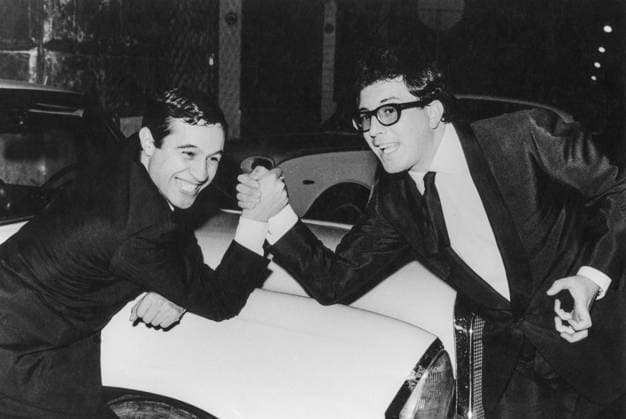 January 1, 1969, Rome, Rome, Italy: 1969 Rome, singer-songwriters Fred Bongusto and Peppino Di Capri in an arm wrestling match Rome Italy  - ZUMAa289 19690101_zia_a289_001 Copyright: xVittorioxLaxVerdex