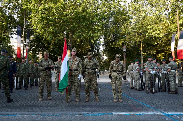 Rehearsal for July 14th 2026 Military Parade on the Champs-Elysees - Paris Rehearsal for July 14th 2026 Military Parade on the Champs-Elysees, in Paris, France, on July 11, 2026. Thirty-six foreign nations and over 6,000 soldiers will be on the Champs-elysees for the 2026 edition of the July 14th parade. Some 500 soldiers from member countries of the Volunteer Coalition and twenty-five Ukrainian soldiers will lead the traditional July 14 military parade on the Champs-Élysees, in front of about 30 heads of state and government. Photo by Jean Pierre Nguyen Van Hai Barbier ABACAPRESS.COM Paris France  Copyright: xNguyenxVanxHai-BarbierxJeanxPierre ABACAx
