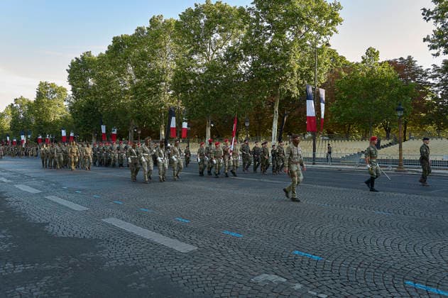 Rehearsal for July 14th 2026 Military Parade on the Champs-Elysees - Paris Rehearsal for July 14th 2026 Military Parade on the Champs-Elysees, in Paris, France, on July 11, 2026. Thirty-six foreign nations and over 6,000 soldiers will be on the Champs-elysees for the 2026 edition of the July 14th parade. Some 500 soldiers from member countries of the Volunteer Coalition and twenty-five Ukrainian soldiers will lead the traditional July 14 military parade on the Champs-Élysees, in front of about 30 heads of state and government. Photo by Jean Pierre Nguyen Van Hai Barbier ABACAPRESS.COM Paris France  Copyright: xNguyenxVanxHai-BarbierxJeanxPierre ABACAx
