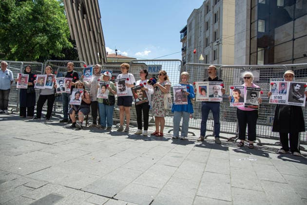 July 11, 2026, Istanbul, Istanbul, Turkey: Members of the Saturday Mothers People, relatives of victims of enforced disappearances, human rights defenders and supporters gather for the 1111th weekly vigil at Galatasaray Square in central Istanbul. Holding photographs of their missing relatives and carnations, participants demand truth, justice and accountability for those who disappeared in custody, calling on the authorities to conduct effective investigations into unresolved enforced disappearance cases. Istanbul Turkey  - ZUMAt171 20260711_zip_t171_006 Copyright: xAbdullahxTepelix