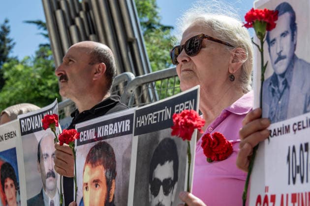 July 11, 2026, Istanbul, Istanbul, Turkey: Members of the Saturday Mothers People, relatives of victims of enforced disappearances, human rights defenders and supporters gather for the 1111th weekly vigil at Galatasaray Square in central Istanbul. Holding photographs of their missing relatives and carnations, participants demand truth, justice and accountability for those who disappeared in custody, calling on the authorities to conduct effective investigations into unresolved enforced disappearance cases. Istanbul Turkey  - ZUMAt171 20260711_zip_t171_010 Copyright: xAbdullahxTepelix