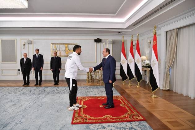 Egyptian president receives national football team in El Alamein Egyptian President Abdel Fattah al-Sisi receives members of the Egyptian national football team and the technical and administrative staff in El Alamein, Egypt, on July 11, 2026. The meeting was attended by Prime Minister Mostafa Madbouly, Minister of Youth and Sports Jawhar Nabil, and Egyptian Football Association President Hany Abo Rida. Photo by Egyptian President Office apaimages Cairo Cairo Egypt 110726_Egypt_EPO_00(15) Copyright: xapaimagesxEgyptianxPresidentxOfficex xapaimagesx