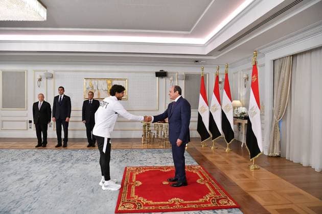 Egyptian president receives national football team in El Alamein Egyptian President Abdel Fattah al-Sisi receives members of the Egyptian national football team and the technical and administrative staff in El Alamein, Egypt, on July 11, 2026. The meeting was attended by Prime Minister Mostafa Madbouly, Minister of Youth and Sports Jawhar Nabil, and Egyptian Football Association President Hany Abo Rida. Photo by Egyptian President Office apaimages Cairo Cairo Egypt 110726_Egypt_EPO_00(1) Copyright: xapaimagesxEgyptianxPresidentxOfficex xapaimagesx