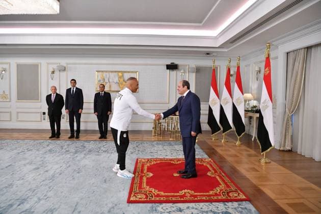 Egyptian president receives national football team in El Alamein Egyptian President Abdel Fattah al-Sisi receives members of the Egyptian national football team and the technical and administrative staff in El Alamein, Egypt, on July 11, 2026. The meeting was attended by Prime Minister Mostafa Madbouly, Minister of Youth and Sports Jawhar Nabil, and Egyptian Football Association President Hany Abo Rida. Photo by Egyptian President Office apaimages Cairo Cairo Egypt 110726_Egypt_EPO_00(12) Copyright: xapaimagesxEgyptianxPresidentxOfficex xapaimagesx