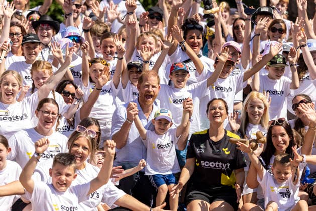 Prince Harry at Scotty s Summer Festival Prince Harry in a group photo with Nikki Scott and 3 yr old River Prince Harry taking part in Scotty s Summer Festival at Maxstoke Castle, Birmingham . Scotty s is a military bereavement charity that provides relief from the effects of grief for bereaved military children and young people who have experienced the death of a parent who served in the British Forces. 11 July 2026, Credit:Heathcliff O Malley for the Telegraph PA ROTA - B68 Avalon  Copyright: xHeathcliffxO MalleyxforxthexTelegraphx xPAxROTAx-xB68x xAvalonx 1115961913