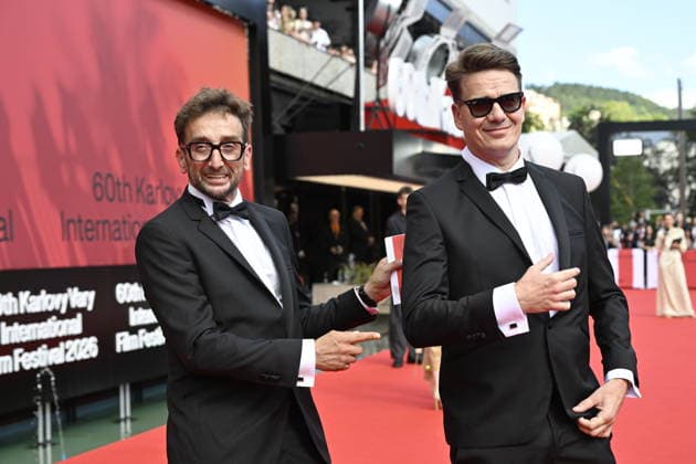 The final day of the 60th Karlovy Vary International Film Festival, on July 11, 2026. Czech actor Jakub Zacek, left, and DJ Roxtar (Dominik Turza). (CTKxPhoto KaterinaxSulova) CTKPhotoP2026071103572  CTKPhotoP2026071103572