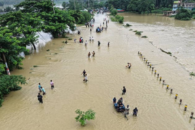 July 11, 2026, Satkania, Chattogram, Bangladesh: July 11, 2026, Satkania, Chattogram, Bangladesh: Aerial views show widespread flooding after the Sangu River overflowed, submerging roads, homes and cropland. Floods and landslides have killed at least 39 people and affected more than 928,000 across five districts in Chattogram Division, with thousands stranded. Satkania Bangladesh - ZUMAh178 20260711_zip_h178_059 Copyright: xMuhammadxAmdadxHossainx
