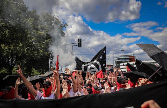 July 11, 2026, Berlin, Berlin, Germany: Demonstrators march and chant during an anti-war protest against Rheinmetall and the arms industry in Berlin, Germany, on July 11, 2026. The demonstration called for an end to weapons production and military expansion, with participants carrying banners and Palestinian flags while demanding greater investment in social services instead of armaments. Berlin Germany - ZUMAa268 20260711_zip_a268_002 Copyright: xAbdelrahmanxAlkahloutx