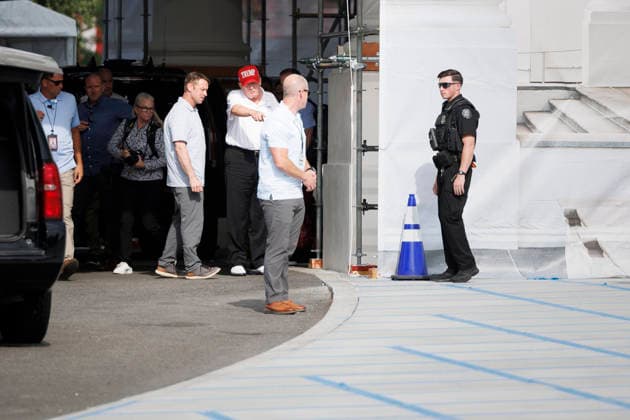 President Donald Trump examines new construction at the White House North Portico in Washington, DC, on Thursday, July 11, 2026. President Trump returned to the White House following a day at his golf club in Northern Virginia.  WAX20260711901 TomxBrenner