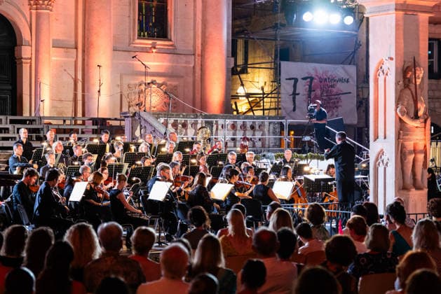 Carmina Burana performance as part of the 77th Dubrovnik Summer Festival As part of the 77th Dubrovnik Summer Festival, Carmina Burana was performed by the Munich Radio Orchestra, choir Ivan Goran Kovacic, conductor Ivan Repusi, in front of the Church of St. Blaise, in Dubrovnik, Croatia, on July 12 2026.  GrgoxJelavic PIXSELL