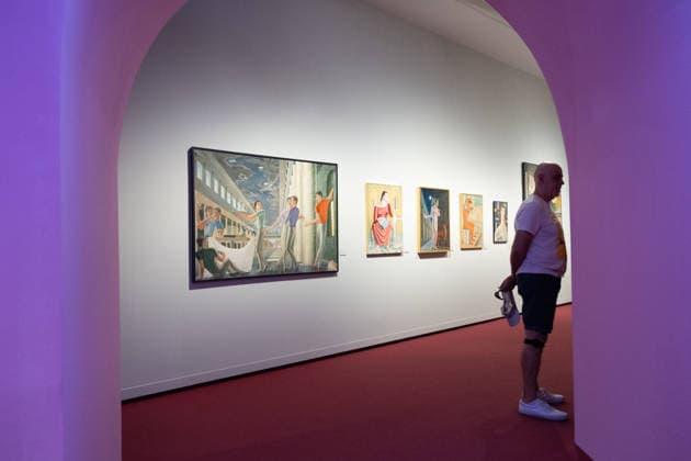 Modern Mythologies Exhibition by Ouka Leele Co at Sala Alcalá 31 Visitors to Ouka Leele’s exhibition at Sala Alcalá 31, on July 12, 2026, in Madrid, Spain. The Sala Alcalá 31 is hosting an exhibition that revisits the role of mythology in Madrid’s art scene of the 1980s through the work of Ouka Leele, alongside key artists such as El Hortelano, Ceesepe, Carlos Franco, and Sigfrido Martin Begué. July 12, 2026. Jesús Hellí. Spain  Copyright: xJesusxHellinx 7660575