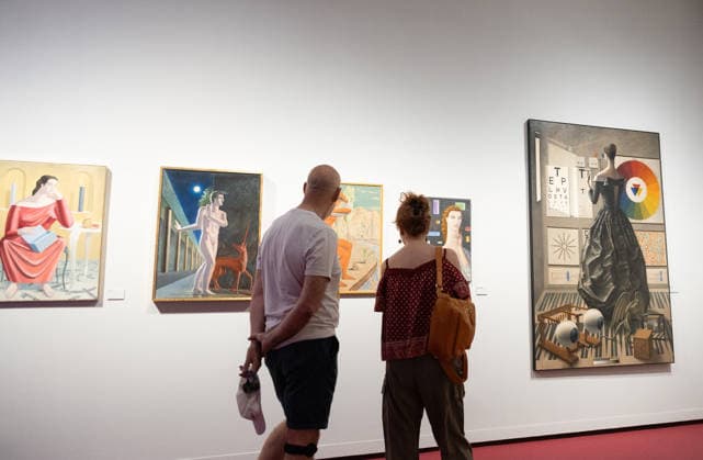 Modern Mythologies Exhibition by Ouka Leele Co at Sala Alcalá 31 Visitors to Ouka Leele’s exhibition at Sala Alcalá 31, on July 12, 2026, in Madrid, Spain. The Sala Alcalá 31 is hosting an exhibition that revisits the role of mythology in Madrid’s art scene of the 1980s through the work of Ouka Leele, alongside key artists such as El Hortelano, Ceesepe, Carlos Franco, and Sigfrido Martin Begué. July 12, 2026. Jesús Hellí. Spain  Copyright: xJesusxHellinx 7660577