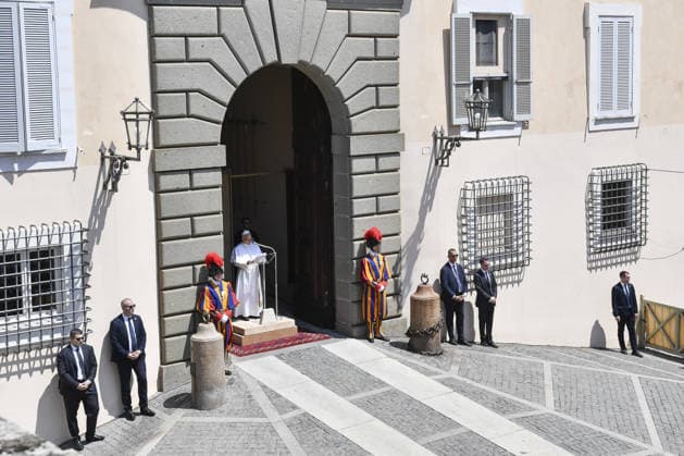 Pope Leo XIV celebrates the Angelus in Castel Gandolfo CASTEL GANDOLFO, ITALY, JULY 12: Pope Leo XIV celebrates the Angelus noon prayer at his summer residence in Castel Gandolfo, near Rome, Italy, on July 12, 2026. Isabella Bonotto Anadolu Castel Gandolfo Italy. Editorial use only. Please get in touch for any other usage.  Copyright: x2026xAnadoluxIsabellaxBonottox