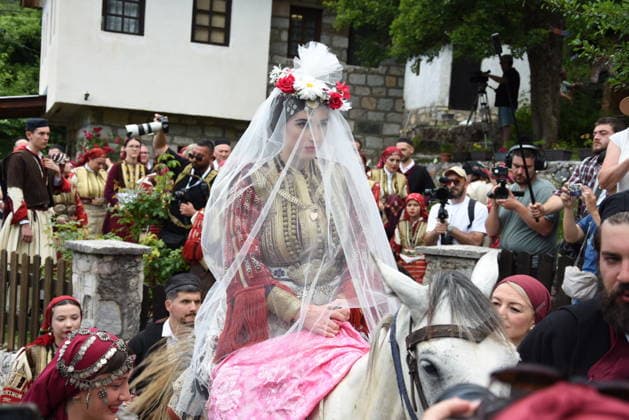 Traditional Galichnik Wedding in North Macedonia MAVROVO AND ROSTUSA, NORTH MACEDONIA - JULY 12: Bride is seen on a horse during centuries-old Galichnik Wedding, one of the Balkans most distinctive traditional wedding ceremonies, held in the historic mountain village of Galichnik, about 110 kilometers west of Skopje, in Mavrovo and Rostusa, North Macedonia, on July 12, 2026. The annual event, regarded as one of the country s most important cultural heritage traditions, attracts visitors from across North Macedonia and abroad. Medin Nuredini Anadolu Mavrovo and Rostusa North Macedonia. Editorial use only. Please get in touch for any other usage.  Copyright: x2026xAnadoluxMedinxNuredinix