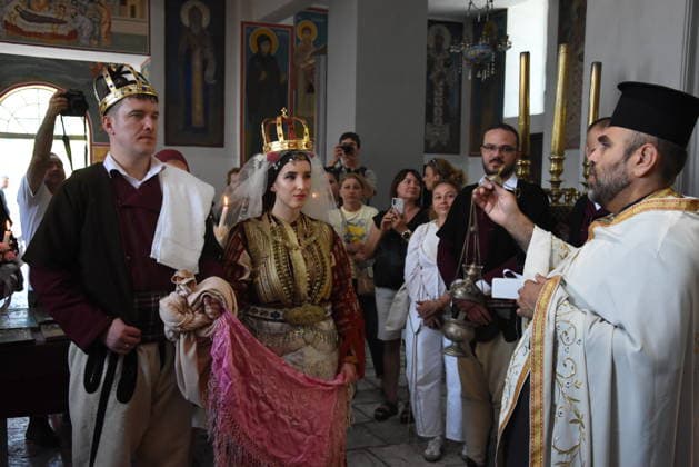 Traditional Galichnik Wedding in North Macedonia MAVROVO AND ROSTUSA, NORTH MACEDONIA - JULY 12: A religious wedding ceremony is hold for the groom and the bride at the village church during centuries-old Galichnik Wedding, one of the Balkans most distinctive traditional wedding ceremonies, held in the historic mountain village of Galichnik, about 110 kilometers west of Skopje, in Mavrovo and Rostusa, North Macedonia, on July 12, 2026. The annual event, regarded as one of the country s most important cultural heritage traditions, attracts visitors from across North Macedonia and abroad. Medin Nuredini Anadolu Mavrovo and Rostusa North Macedonia. Editorial use only. Please get in touch for any other usage.  Copyright: x2026xAnadoluxMedinxNuredinix