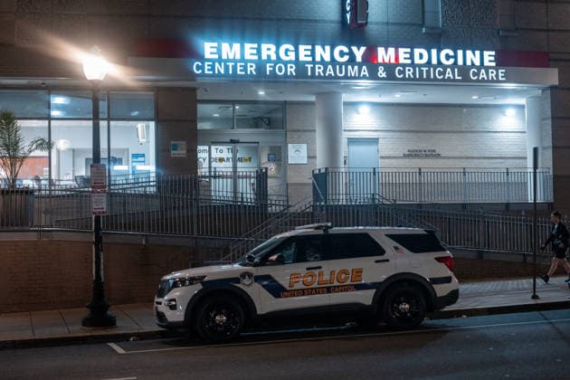 July 12, 2026, Washington, Dc, United States: A US Capitol Police car outside of the emergency room of George Washington Hospital after DC Fire and EMS medical units delivered Senator Lindsey Graham on the night of July 11, 2026. Senator Graham passed away in the early hours of July 12, 2026. Washington United States  - ZUMAl312 20260712_znp_l312_009 Copyright: xAndrewxLeydenx
