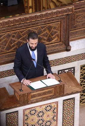 Syria holds first People s Assembly Session since Assad s fall DAMASCUS, SYRIA - JULY 12: Syria s first People s Assembly session since the fall of the Assad regime is held at the parliament building, attended by Syrian President Ahmed al-Sharaa, in Damascus, capital of Syria, on July 12, 2026. Izz Aldien Alqasem Anadolu Damascus Syria. Editorial use only. Please get in touch for any other usage.  Copyright: x2026xAnadoluxIzzxAldienxAlqasemx