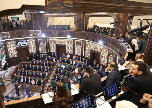 Syria holds first People s Assembly Session since Assad s fall DAMASCUS, SYRIA - JULY 12: Syria s first People s Assembly session since the fall of the Assad regime is held at the parliament building, attended by Syrian President Ahmed al-Sharaa (not seen), in Damascus, capital of Syria, on July 12, 2026. Izz Aldien Alqasem Anadolu Damascus Syria. Editorial use only. Please get in touch for any other usage.  Copyright: x2026xAnadoluxIzzxAldienxAlqasemx