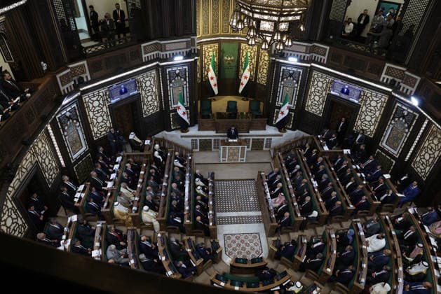 Syria holds first People s Assembly Session since Assad s fall DAMASCUS, SYRIA - JULY 12: Syria s first People s Assembly session since the fall of the Assad regime is held at the parliament building, attended by Syrian President Ahmed al-Sharaa (not seen), in Damascus, capital of Syria, on July 12, 2026. Bakr Al Kasem Anadolu Damascus Syria. Editorial use only. Please get in touch for any other usage.  Copyright: x2026xAnadoluxBakrxAlxKasemx