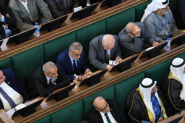 Syrian Parliament Members Vote for New Speaker in the Presence of President Ahmed al-Sharaa Damascus, Syria - July 12, 2026: Members of Syria s newly formed People s Assembly cast their votes to elect the speaker of the parliament during the historic inaugural session held in the presence of Syrian President Ahmed al-Sharaa for the first time since the fall of the Bashar al-Assad regime. Damascus Syria Copyright: xMohammadxBashirxAldaherx