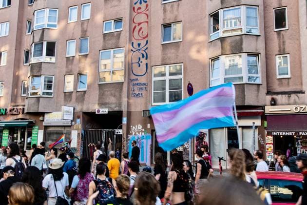 Demonstrators Rally for Transgender Rights in Berlin BERLIN, GERMANY JULY 12, 2026: Demonstrators march from the Kreuzberg district to Neukölln during a rally in support of transgender rights and against transphobia, homophobia, racism, capitalism, imperialism and Zionism. Participants carried banners, chanted slogans and listened to speeches and live performances, including a speech by the partner of a victim identified by organizers as one of the ULM5. Berlin Germany Copyright: x xAndrÃ sxTrujillox xJNAxPressx