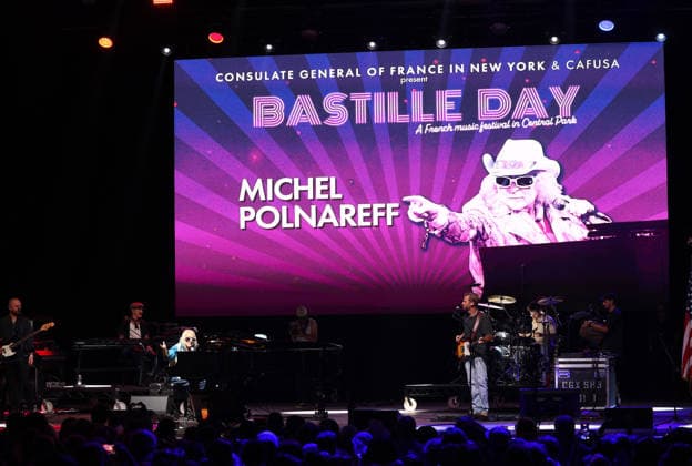 Michel Polnareff In Central Park Concert In Celebration of Bastille Day - NYC French iconic singer Michel Polnareff is singing during a rare performance at Bastille Day concert in Central Park, New York on July 12, 2026. Photo by Charles Guerin ABACAPRESS.COM New York City NY United States  Copyright: xGuerinxCharles ABACAx